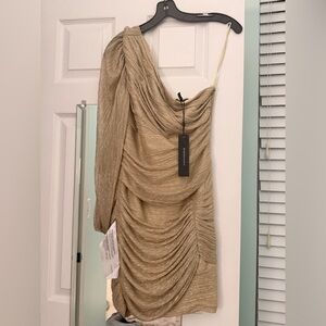 BCBGMaxAzria One Shoulder Gold Dress